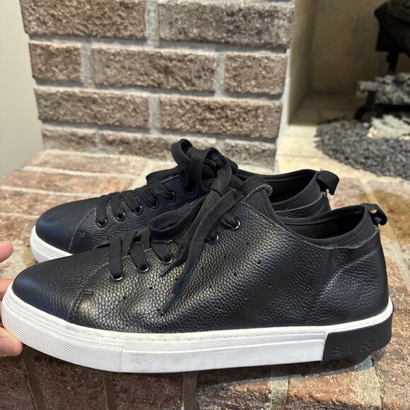 STRAUSS + RAMM Mens Leather Sneakers Black Size 12 - Picture 3 of 16